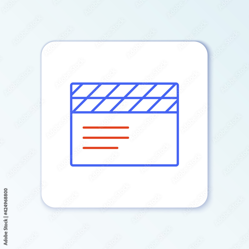 Line Movie clapper icon isolated on white background. Film clapper board. Clapperboard sign. Cinema production or media industry. Colorful outline concept. Vector Line Movie clapper icon isolated on white background. Film clapper board. Clapperboard sign. Cinema production or media industry. Colorful outline concept. Vector