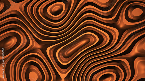 Abstract background, fancy metallic brown lines, circular striped pattern, 3D render illustration