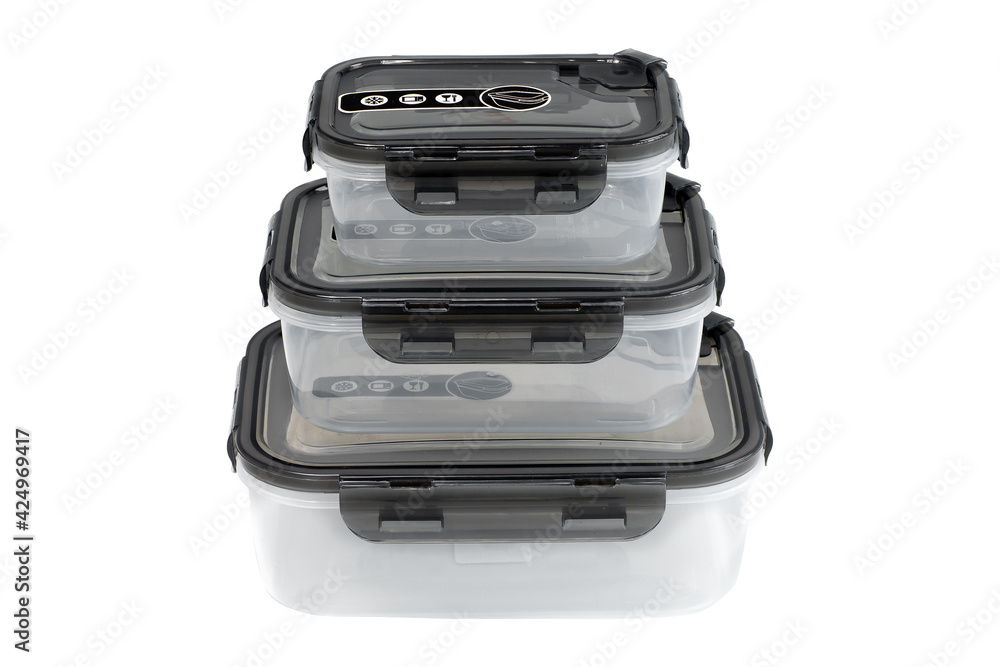 A empty plastic containers with airtight lids for food storage, compatible with microwave and dishwasher A empty plastic containers with airtight lids for food storage, compatible with microwave and dishwasher