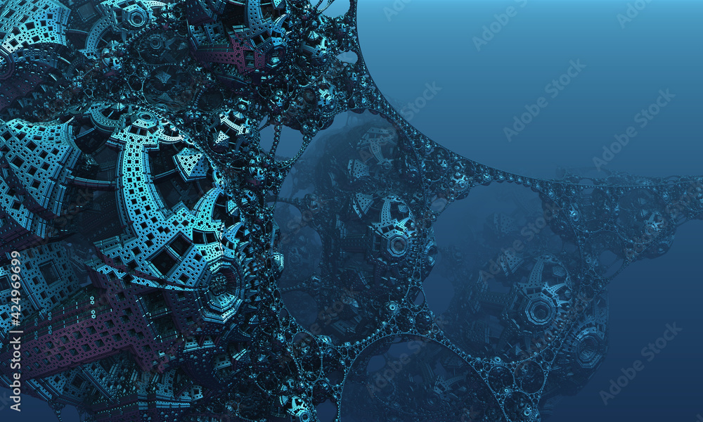 Abstract background, fantastic 3D blue metal structures, ancient civilization fictional background. Abstract background, fantastic 3D blue metal structures, ancient civilization fictional background.