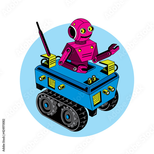 Tank Robot Cartoon in pop art color, good for robotics school logo, tshirt, and sticker design