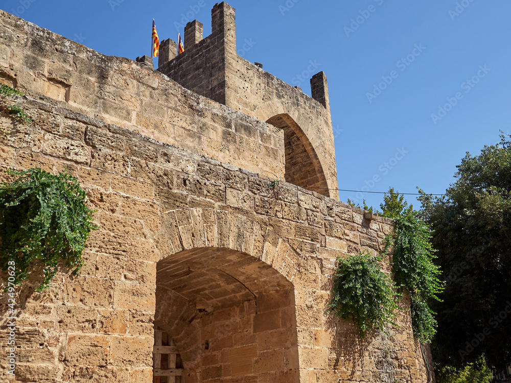 Alcudia Porta des Moll gate of the medieval city walls. Majorca, Balearic Islands, Spain