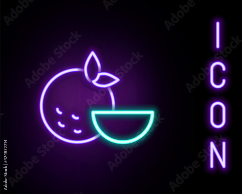 Glowing neon line Orange fruit icon isolated on black background. Colorful outline concept. Vector