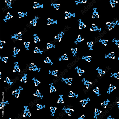 Line Lobster icon isolated seamless pattern on black background. Vector © vector_v