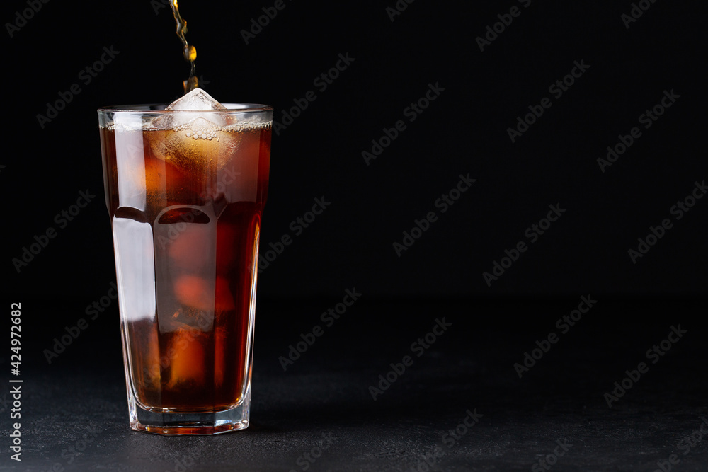 cold iced coffee brew on a black background coffee beans, summer drink cold iced coffee brew on a black background coffee beans, summer drink