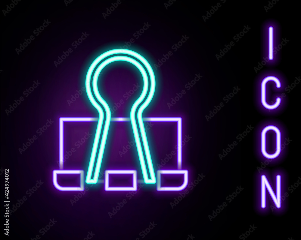 Glowing neon line Binder clip icon isolated on black background. Paper clip. Colorful outline concept. Vector Glowing neon line Binder clip icon isolated on black background. Paper clip. Colorful outline concept. Vector