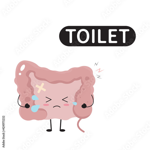 Sick kawaii guts for diarrhea and irritable bowel syndrome concept