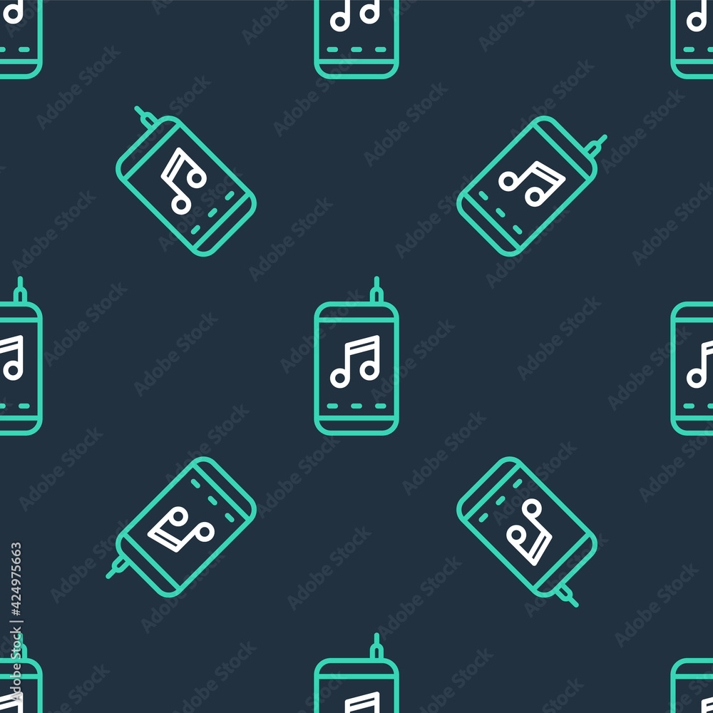 Line Music player icon isolated seamless pattern on black background. Portable music device. Vector Line Music player icon isolated seamless pattern on black background. Portable music device. Vector
