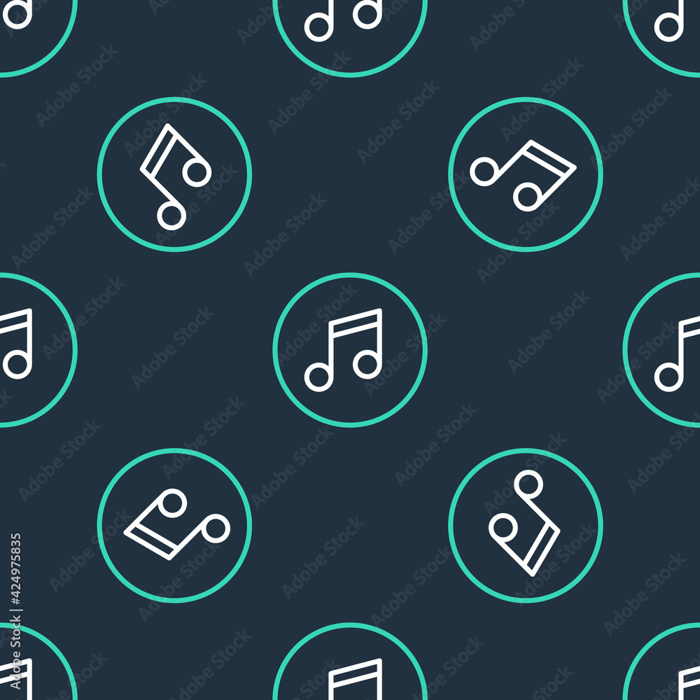 Line Music note, tone icon isolated seamless pattern on black background. Vector Line Music note, tone icon isolated seamless pattern on black background. Vector