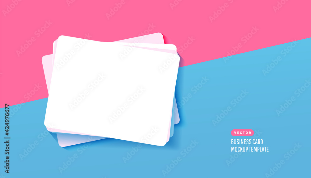 Paper white business card for design template with shadows on a blue background. Vector illustration. Flat lay, top view Paper white business card for design template with shadows on a blue background. Vector illustration. Flat lay, top view