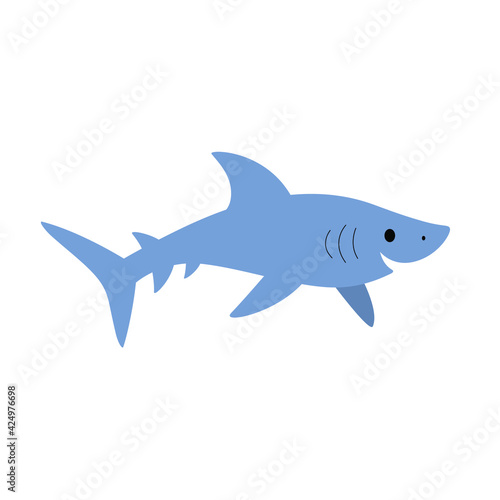 Cute shark - cartoon animal character. Vector illustration in flat style.