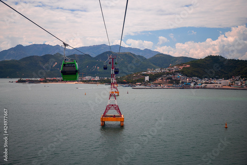 View of the Nha Trang city and Cable Car from the island of Hon Tre, Vietnam.