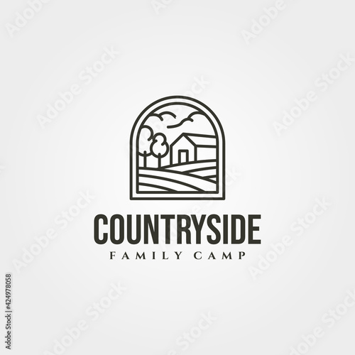 countryside cabin logo vector symbol illustration design, line art cottage logo design