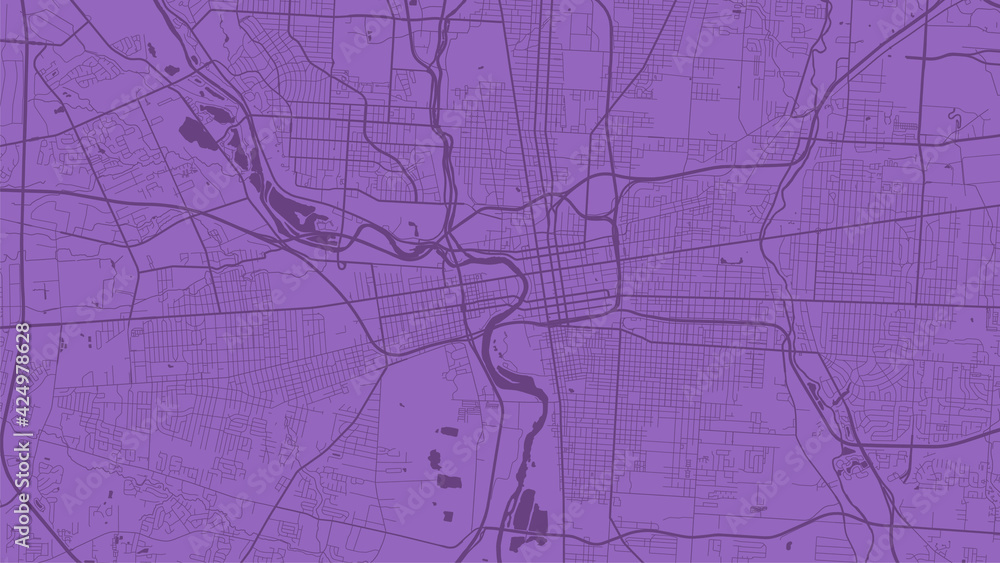Purple vector background map, Columbus city area streets and water cartography illustration.