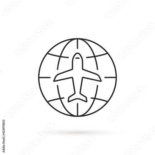 thin line worldwide travel icon