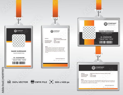 Corporate ID Card Design Template. Modern Horizontal and Clean black Identity Cards with CMYK colors. Vector EPS	