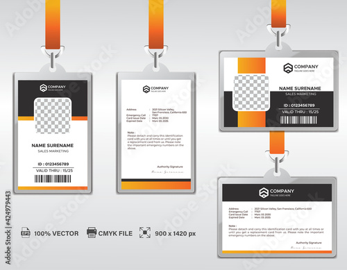 Corporate ID Card Design Template. Modern Horizontal and Clean black Identity Cards with CMYK colors. Vector EPS	