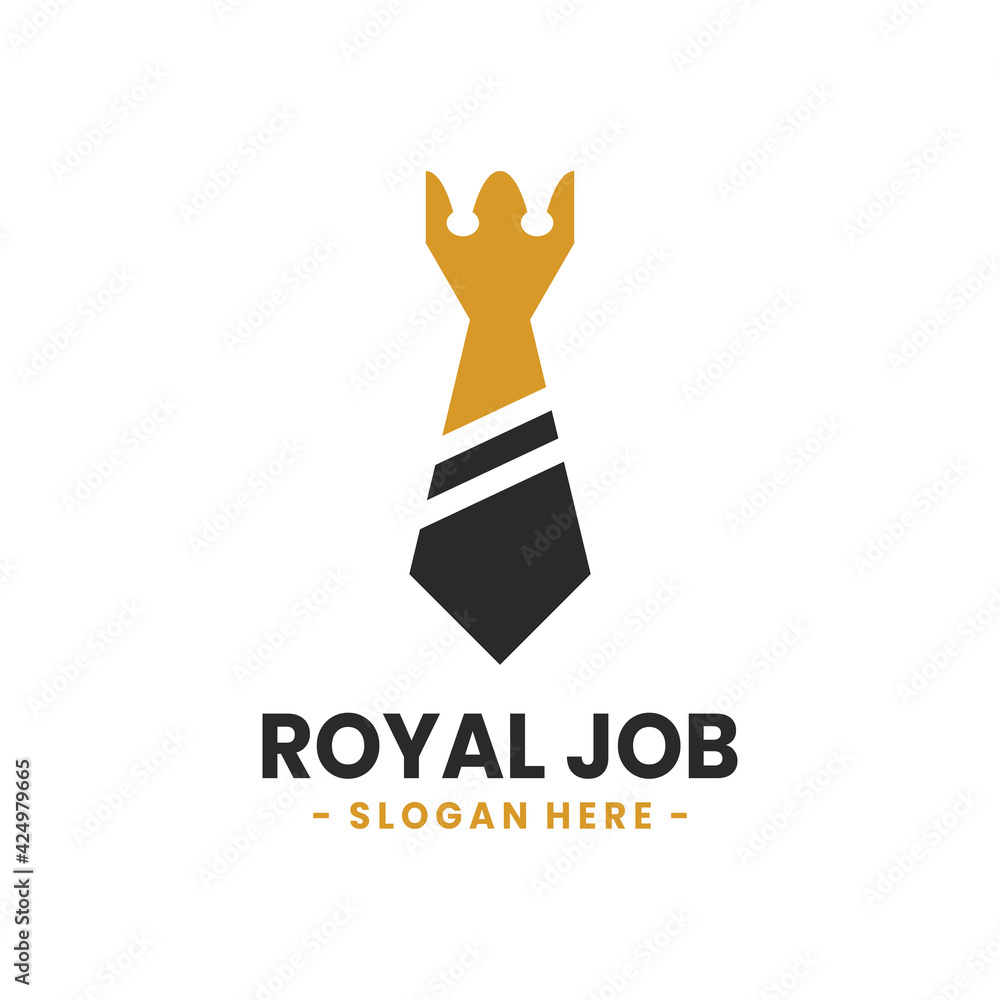 Fototapeta premium Royal Job logo design template. Vector illustration of crown combined with tie shape.