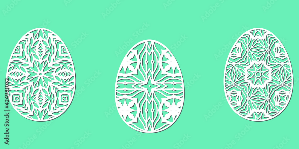 Decorated eggs for Easter holidays. A set of templates for cutting paper, laser cutting and plotter. Vector Decorated eggs for Easter holidays. A set of templates for cutting paper, laser cutting and plotter. Vector