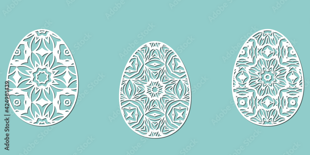 Happy Easter greeting card. Ornamental egg in paper art style on yellow background. Templates for laser cutting Happy Easter greeting card. Ornamental egg in paper art style on yellow background. Templates for laser cutting