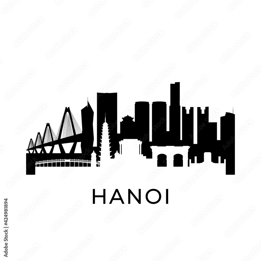 Naklejka premium Hanoi, Vietnam city skyline. Negative space city silhouette. Vector illustration.
