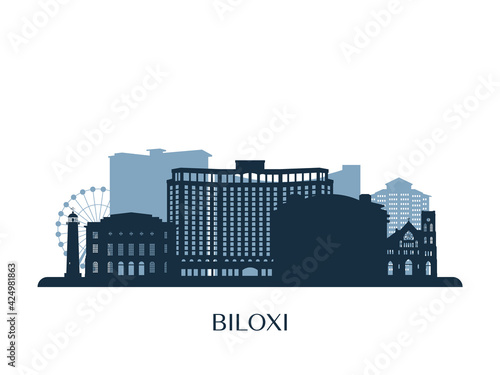 Biloxi skyline, monochrome silhouette. Vector illustration.