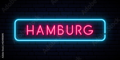 Hamburg neon sign. Bright light signboard. Vector banner.