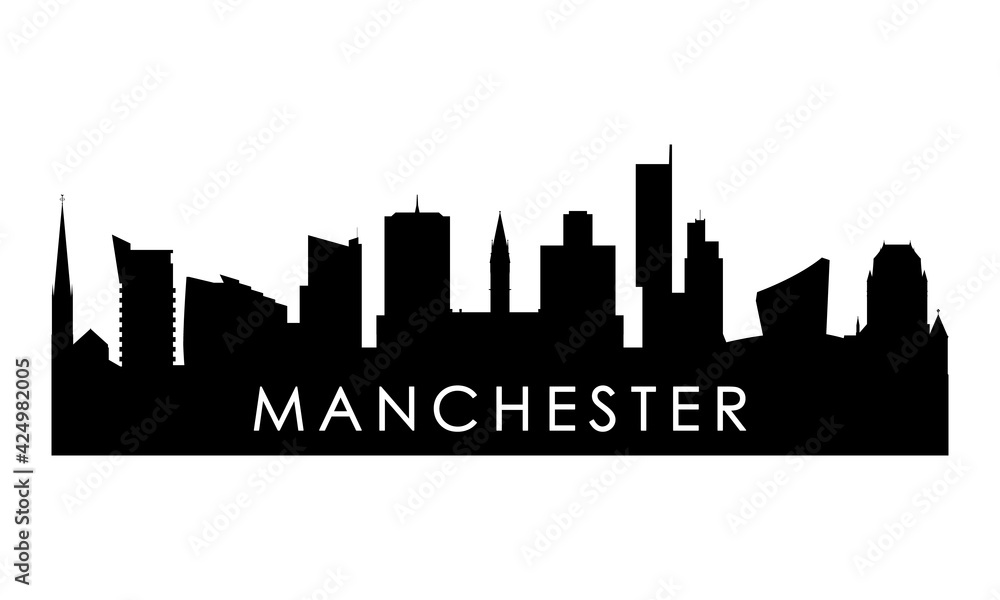 Manchester skyline silhouette. Black Manchester city design isolated on white background.