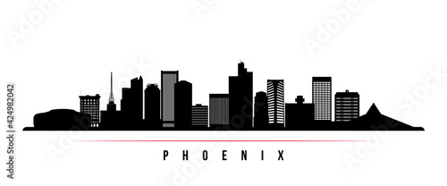 Phoenix skyline horizontal banner. Black and white silhouette of Phoenix, Arizona. Vector template for your design.