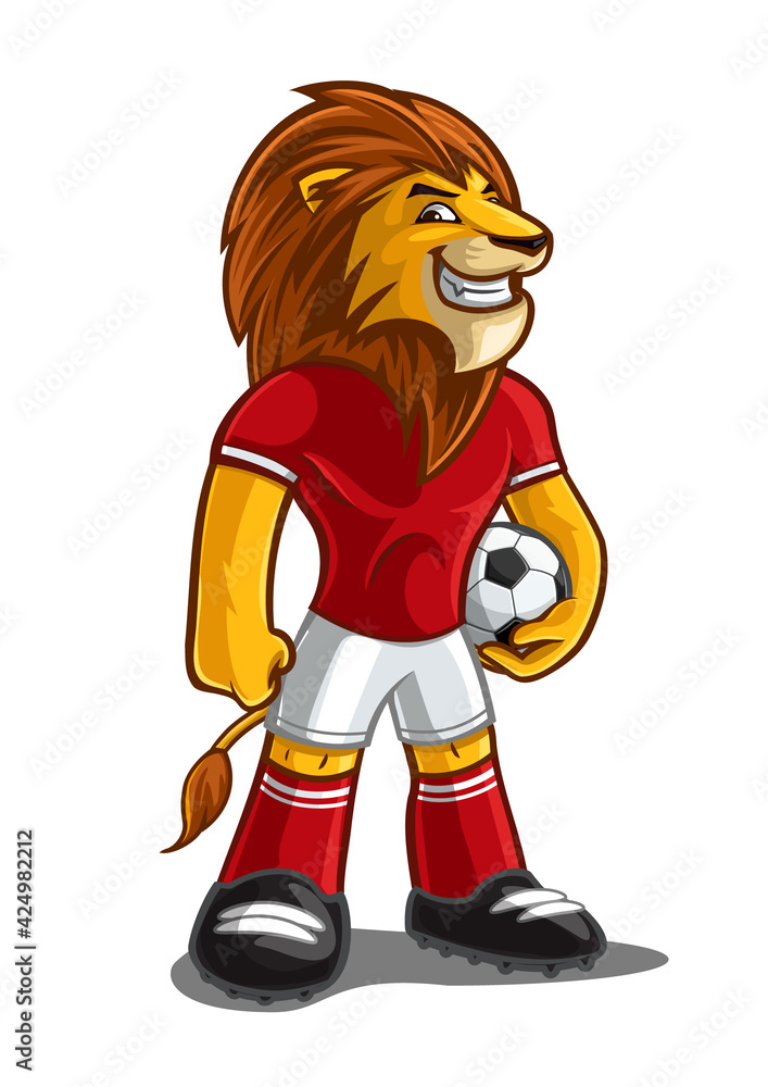 Fototapeta premium cartoon illustration of a lion soccer player