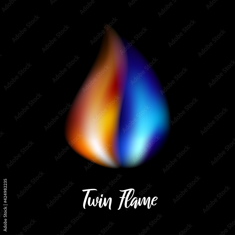 Orange and blue flame. Twin flame. Vector illustration on black background for web sites and much more. Orange and blue flame. Twin flame. Vector illustration on black background for web sites and much more.