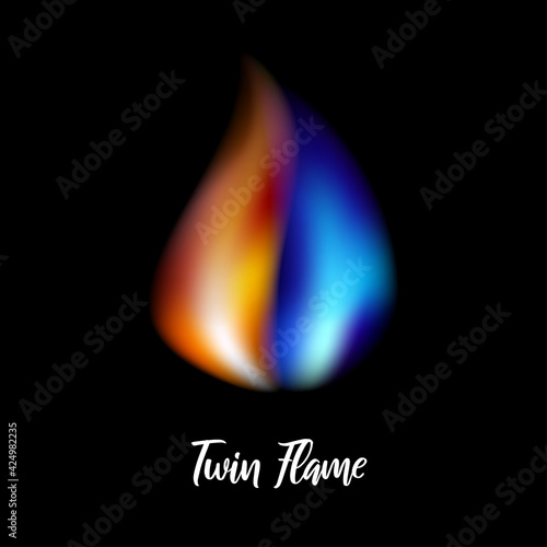 Orange and blue flame. Twin flame. Vector illustration on black background for web sites and much more.