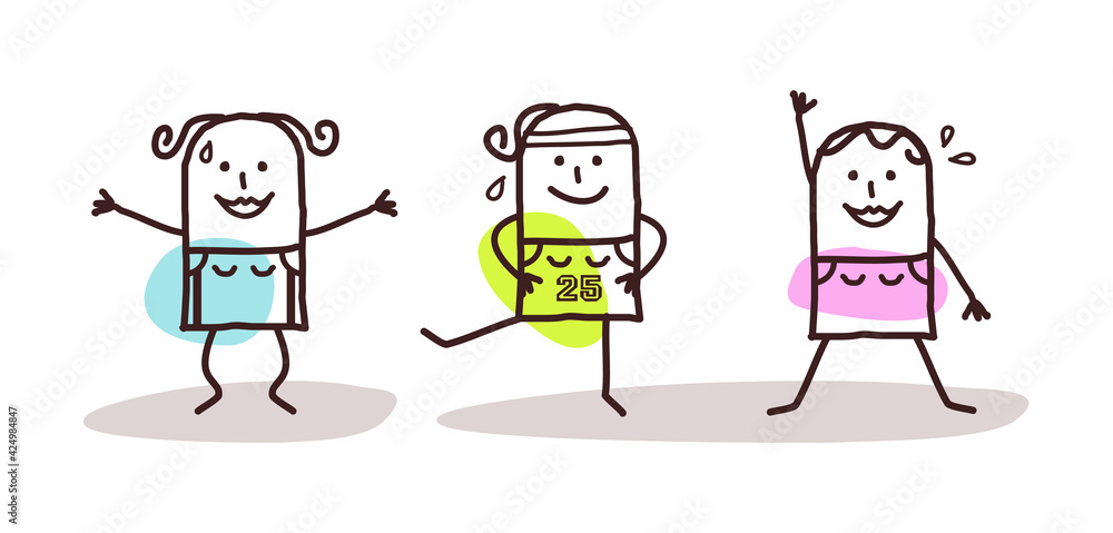 Cartoon Girls Enjoying Gymnastics Exercises Cartoon Girls Enjoying Gymnastics Exercises