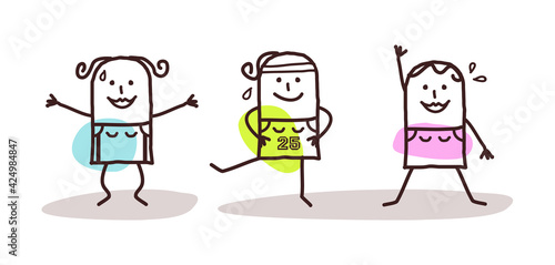 Cartoon Girls Enjoying Gymnastics Exercises