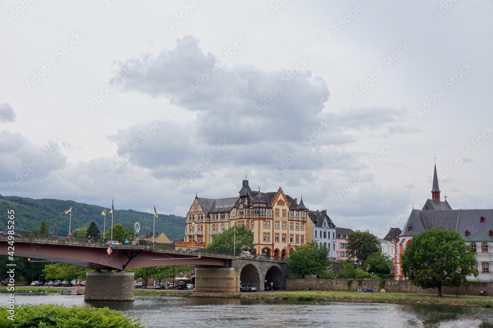 Bernkastel Germany 28 July 2015 - View across Moselle river on Bernkastel-Kues in Germany