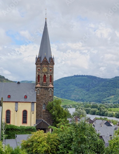 Church of Lieser overlooking Moselle river in Germany