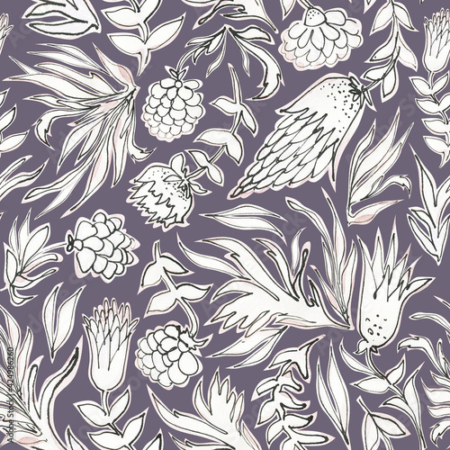Botanical Seamless watercolor vintage pattern. Floral design. Hand drawing. Background for textile, paper and other print and web projects. Design for banner, poster or print, for paper, postcard.