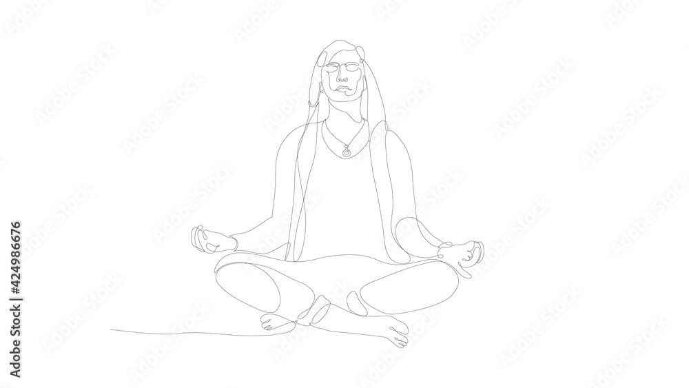 Meditating man one line art. Human character vector illustration. EPS 10