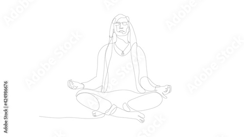 Meditating man one line art. Human character vector illustration. EPS 10