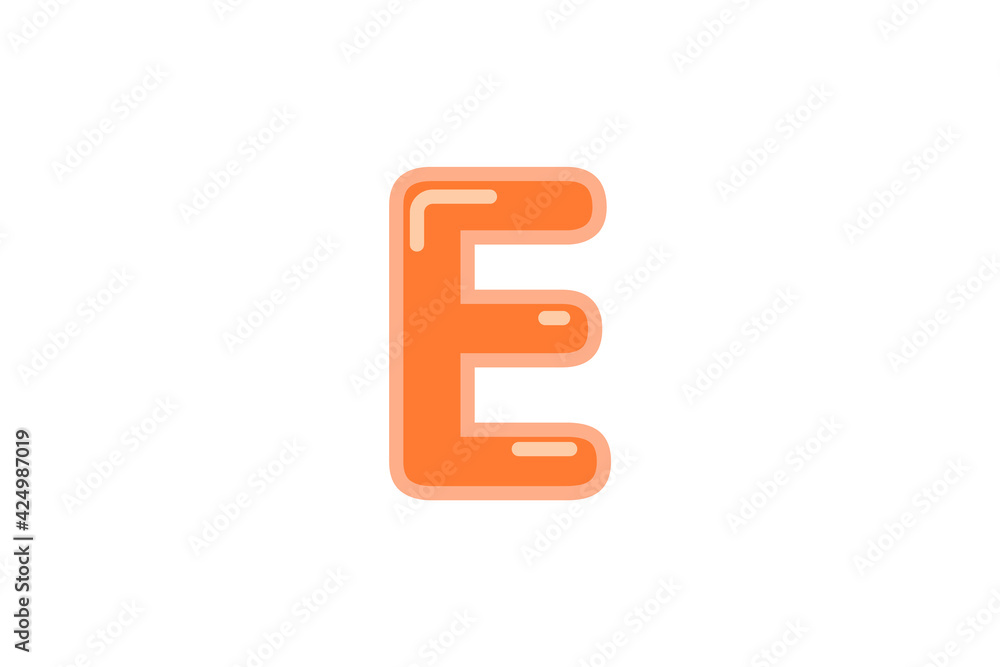 E letter alphabet orange candy jelly glossy vector isolated on white background 
