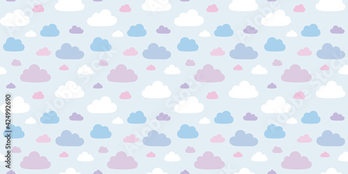 Pastel clouds seamless repeat pattern vector background