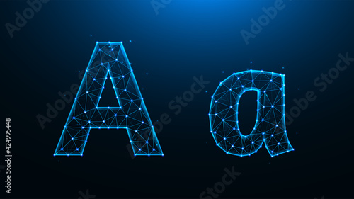 Polygonal vector illustration of letter A on a dark blue background.