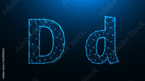 Polygonal vector illustration of letter D on a dark blue background.