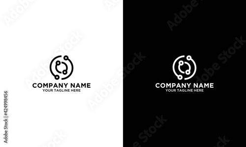 Planet and satellites vector minimalist logo. Silhouette logotype of planets