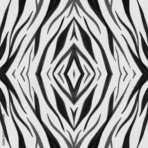 Seamless Zebra Pattern. Watercolor African Print. Grey Abstract Wild Background. Safari Lines Fabric. Zebra Texture. Black Watercolour Animal Fur. Seamless Zebra Texture. Abstract Zoo Wallpaper.
