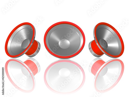eine Reihe roter Lautsprecher