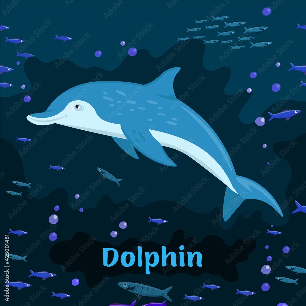 Fototapeta premium Dolphin. Endangered mammals species. Threatened animals illustration.
