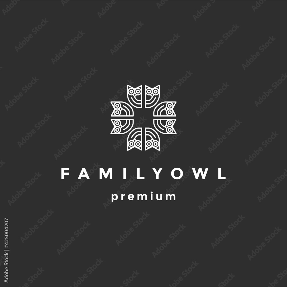 Family logo owl line art logo vector on black background