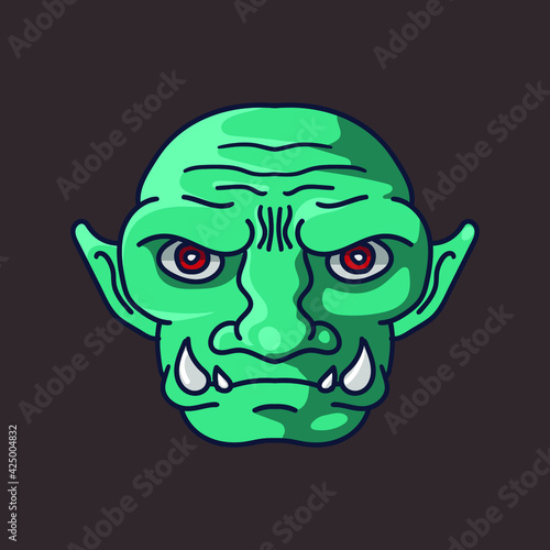 Vector cartoon drawing of goblin head