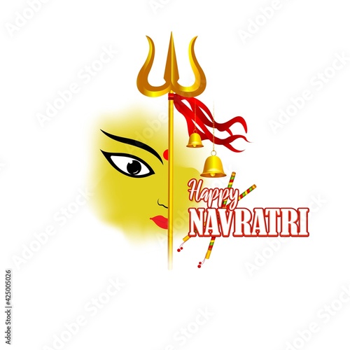 illustration of Goddess Durga Face in Happy Durga Puja, Subh Navratri, maa, abstract background with text Durga puja means Durga Puja